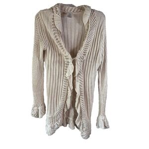 No Boundaries Crocheted Cardigan Sweater Size XL Cream Boho Peasant